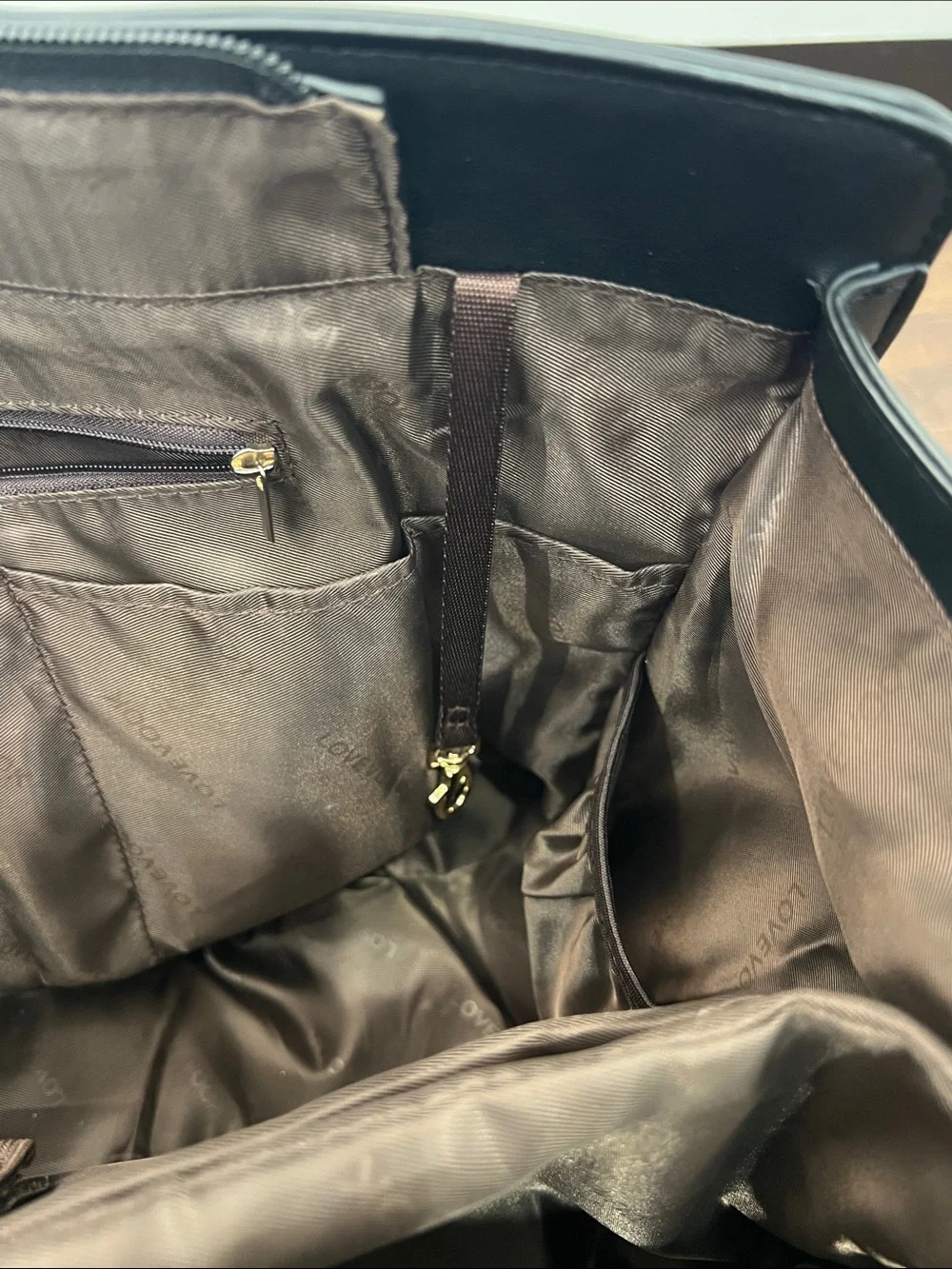 Black Leather Women’s Laptop Bag with Gold Accents